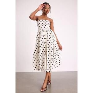 NWOT Lulus Ivory Polka Dot Strapless Bubble-hem Midi Dress White - Size L